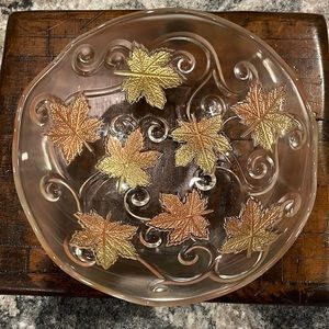 Wavy Rimmed Footed Bowl with Gold and Copper Leaves